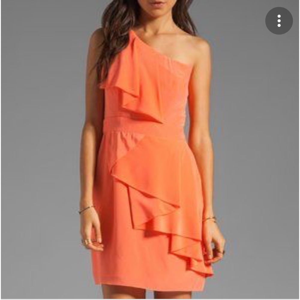 Shoshanna Sadie Silk Coral One Shoulder Dress